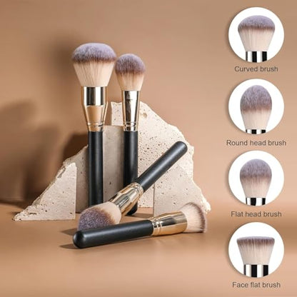 BS-MALL Soft Professional Makeup Brush Set - 4 Pcs Travel-friendly Brushes Including Foundation Brush for Liquid Makeup, Powder Brush & Blush Brush,Daily use (Black Silver) - color: Black Silver