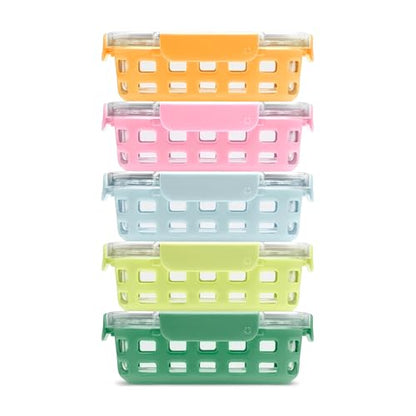 Ello Duraglass 3.4 Cup Meal Prep Sets 10Pc, 5 Pack Set- Glass Food Storage Container with Silicone Sleeve and Airtight BPA-Free Plastic Lids, Dishwasher, Microwave, and Freezer Safe, Meadow - color: Meadow