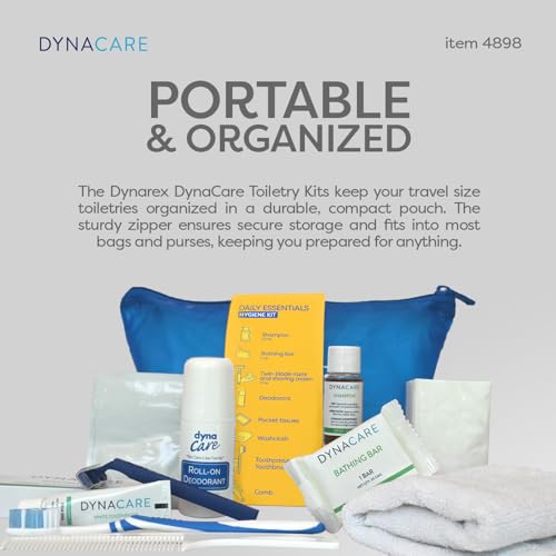 Dynarex DynaCare Daily Hygiene Kit - Travel Essentials Toiletry Bag - Includes TSA Approved Shampoo, Toothbrush Set, Razor and More - Blue, 1 Kit (10-Pieces) (Pack of 2) - size: 7" x 10" (Pack of 2)