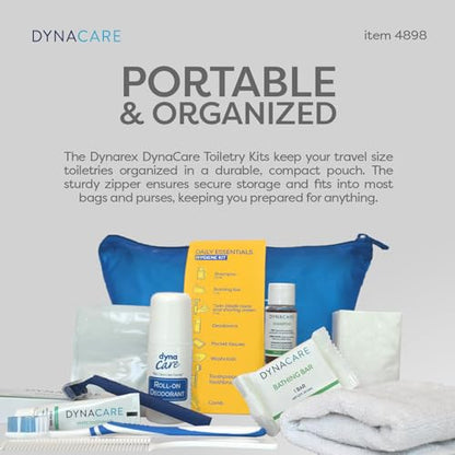 Dynarex DynaCare Daily Hygiene Kit - Travel Essentials Toiletry Bag - Includes TSA Approved Shampoo, Toothbrush Set, Razor and More - Blue, 1 Kit (10-Pieces) (Pack of 2) - size: 7" x 10" (Pack of 2)