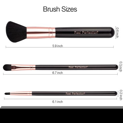 Real Perfection Makeup Brush Set 16 Pcs with 1 Eyebrow Razor Premium Synthetic Foundation Powder Concealers Eyeshadow Blush Makeup Brushes Make up Brushes Kit (Black) - color: Black