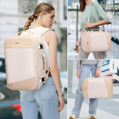 PIJUSHI Travel Backpack for Women Carry on Suitcase Backpack Flight Approved Personal Item Bag Fits 16 Inch Laptop(PE035 Beige) - color: Beige
