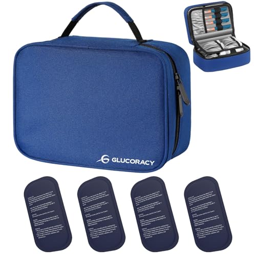 Glucoracy Insulin Cooler Travel Case, Large Medication Cooler Bag with 4 Reusable Ice Packs for Insulin Pens and Diabetic Supplies, Diabetic Care Kits Organizer with Handle Design, Blue - color: Blue, size: Large
