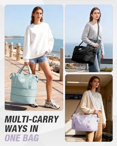 Expandable Travel Duffle Bag for Women Men, Large Gym Bag Travel Tote Bags, Waterproof Carry On Personal Item Bag Airline Approved, Workout Weekender Bag for Overnight Trip with Luggage Sleeve, Purple - color: C- Purple