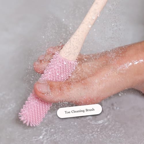 Toe Cleaning Brush with 15.7" Long Handle,Shower Foot Scrubber,No Bending, Ideal for Seniors, Expecting Mothers, Men & Women | Foot Scrubber & Anti-Itch Exfoliating Brush (2 Pack) (Pink) - color: Pink