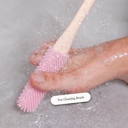 Toe Cleaning Brush with 15.7" Long Handle,Shower Foot Scrubber,No Bending, Ideal for Seniors, Expecting Mothers, Men & Women | Foot Scrubber & Anti-Itch Exfoliating Brush (2 Pack) (Pink) - color: Pink