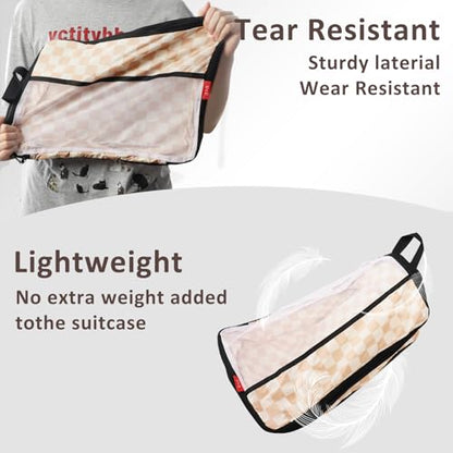 U+U 4 Set Compression Packing Cubes - Ultralight Travel Organizers, Space-Saving Suitcase Organizer, Expandable Packing Cubes for Travel, Business Trip and Family Vacation (Khaki Checkered)