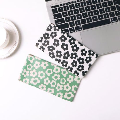 Glasses Case Soft, Eyeglass Cases for Women Portable Squeeze Top PU Leather 2 Pack Glasses Pouch with Cleaning Cloth - color: 2pcs Black Flowers+green Flowers