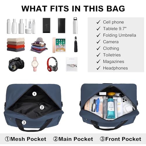 Kono Travel Duffel 20L Under Seat Carry-On Sports Tote Gym Weekender Overnight Bag - 15.75"x9.84"x7.87" Navy - color: Navy, size: M(15.75in x 9.84in x 7.87in)-20L
