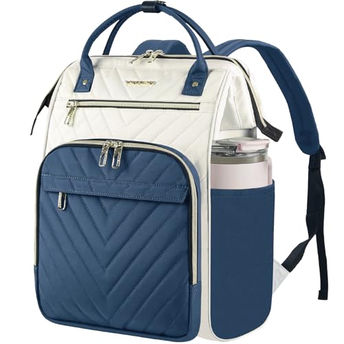 VANKEAN 17 Inch Laptop Backpack for Women Fashion Computer Work Bag, Large Capacity Waterproof Backpack, College Daypack Business Travel, Beige-Haze blue - color: Beige/Haze Blue, size: 17.3 Inch