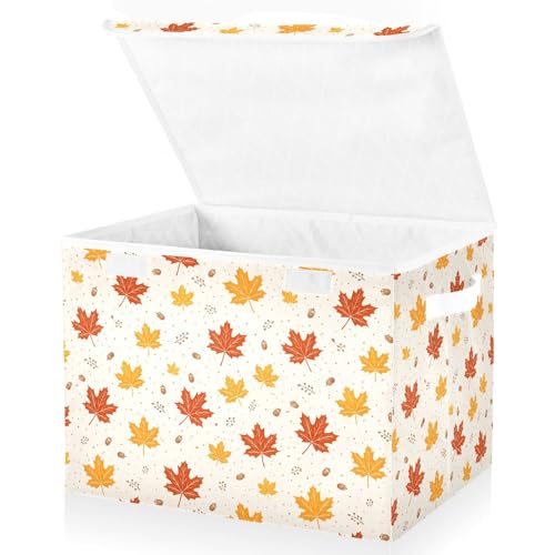 senya Thanksgiving Baskets Collapsible Storage Bins with Lids, Autumn Leaves Thanksgiving Storage Boxes Clothes Baskets for Organizing - color: Fall Thanksgiving 1