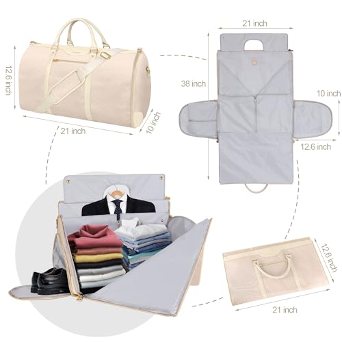 ZRSUN Garment Bag for Travel, Convertible Carry-On Duffel with Shoe Compartment, Waterproof & Wrinkle-Free Suit Carrier for Business Trips & Weekend Getaways, Foldable & Lightweight - color: Beige