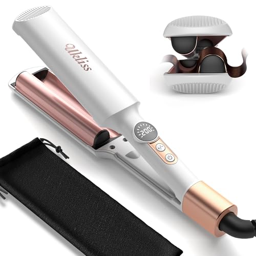 Mini Waver Hair Tool Crimper for Women Short Hair 0.4 inch Travel Double Barrel Small S Waver Ceramic Curling Iron (110-240V) Dual Voltage with 5 Temps, Anti-scalding for Dating, Daily (White)