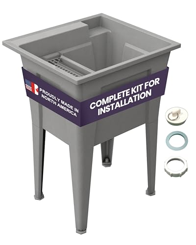 24” Utility Sinks for Laundry Room, Garage, Garden, Basement – Noah William Home Indoor and Outdoor Polypropylene Basement Wash Tub - No Faucet Included (Grey) - color: Gray, size: 24" - 19.5 gal