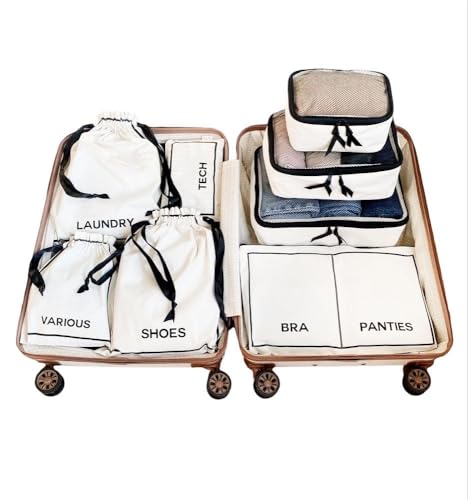 Bag-All Packing Cubes for Travel | Luggage Organizers for Suitcase | Travel Storage Cubes for Organizing | Luggage Organizer Bags | Traveling Essentials | Pack of 8 | Cream