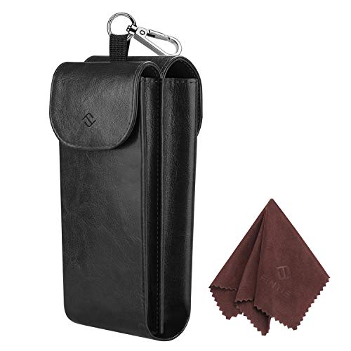 FINTIE Double Glasses Case with Carabiner Hook, Portable Vegan Leather Eyeglass Case Anti-scratch Sunglasses Pouch - color: Black