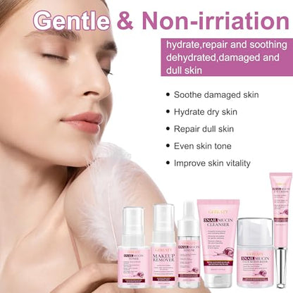 Skin Care Sets for Women,Gentle 6PCS Skincare Set with Korean Snail Secretion Filtrate,Anti Aging & Hydrating Repair Soothe Moisturize for Dull Skin & Fine Lines,Self Face Skin Care Birthday Gift - size: 6 PCS SET