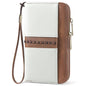 BOSTANTEN Wallets for Women Leather RFID Double Zipper Around Credit Card Holder Large Capacity Wristlet Clutch Wallet - color: Beige＆brown