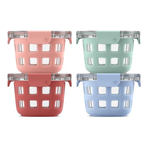Ello Duraglass Glass Meal Prep Sets Leak-Proof Glass Food Storage Containers with Airtight BPA-Free Plastic Lids, Dishwasher, Microwave, and Freezer Safe - color: Melon