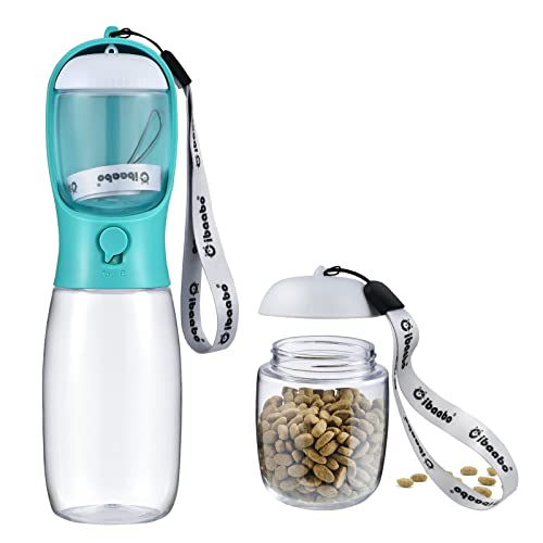 Cibaabo Dog Water Bottle with Food Container, Travel Puppy Water Bowl, Portable Pet Dispenser, Dog Stuff Accessories Items, Puppy Essentials Necessities for Yorkie Chihuahua Cat Walking and Hiking - color: #07 Green, size: 19oz