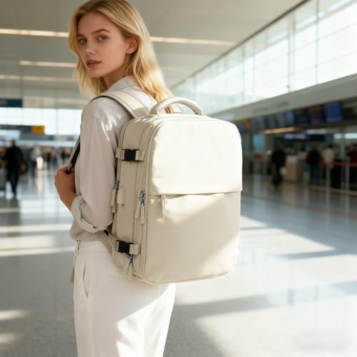 suwasp Vacuum Compression Backpack, 45L Expandable Travel Backpack with Electric Vacpack Pump, Travel Vacuum Bags with Shoe Compartment/17inch Laptop Compartment/USB Port, Beige, Large - color: Beige, size: Large