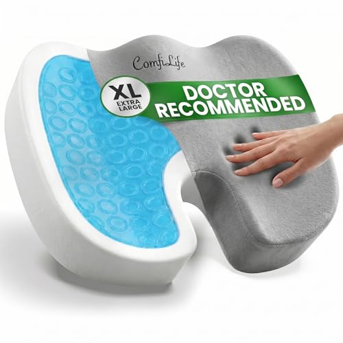 ComfiLife Extra Large Gel & Memory Foam Seat Cushion - Doctor Recommended Office Chair Cushion, Car Seat Cushion - Back & Sciatica Pain Relief - Wide Seat Cushion for Big & Tall (Gray) - color: Gray, size: X-Large