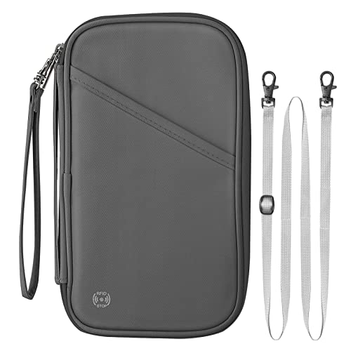 RFID Travel Passport Holder - Family Passport Wallet Holder, Lightweight Portable Travel Document Organizer Passport Card Cover with Zipper Pocket, Grey - color: Grey