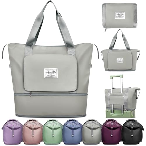 Ranslen Large Capacity Folding Travel Bag,Expansion Travel Duffel Bag with Dry and Wet Separation Portable Travel Duffel Bag - color: Grey