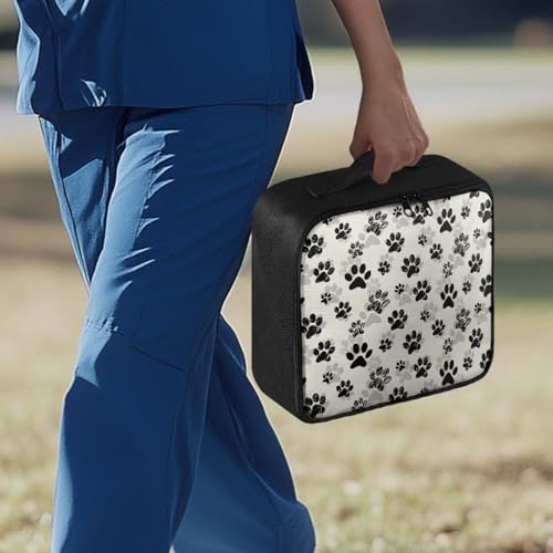 First Aid Case Empty Pet Paw Print Veterinary Medic Bag for Animal Clinics and Pet Owners Includes Secure Zipper Compartments Breathable Mesh Panels Soft Lining Washable Material - color: Pet Paw Print