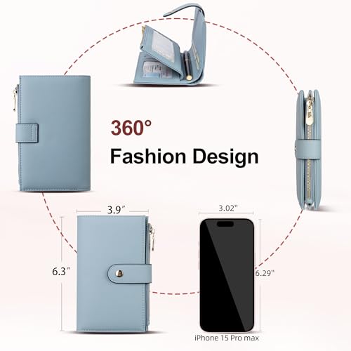 yiijay Womens Wallet RFID Blocking Vegan Leather Trifold Clutch Credit Card Holder Ladies Travel Wallet Purse with Pen Holder - color: 1 U Blue