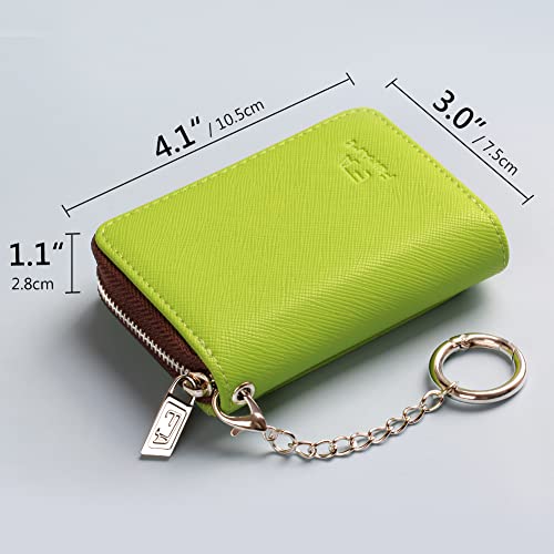 FurArt Zipper Wallet Women, RFID Blocking Credit Card Wallet, Business Card Holder, Compact Size KeyChain Wallet - color: Apple Green