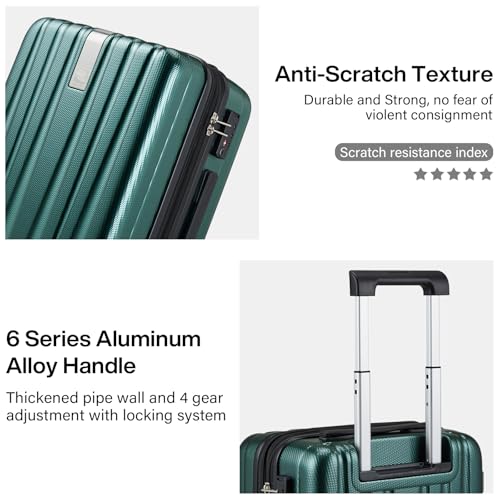 Hanke 24 Inch Expandable Checked Luggage Lightweight PC Hard Shell Luggage Suitcases with Wheels Travel Luggage Rolling Large Suitcase Travel Luggage Bag for Go to University.(Blackish Green) - color: Blackish Green, size: Expandable 24 Inch