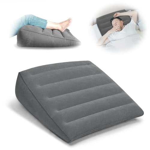 Inflatable Wedge Pillow for Travel and Home, Portable Bed Wedge for Back Support and Leg Elevation, Lightweight Triangle Pillow for Sleeping, Reading, and Camping, 22.4x22.83x7.48 Inches, Gray