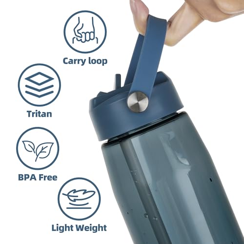 OLDLEY 32 oz Water Bottle with Straw, Leakproof Sports Water Bottle with Carry Strap, BPA-Free Large Water Bottles for Home,Travel, School, Outdoors, Gym, Tritan, Ink Blue - color: Ink Blue