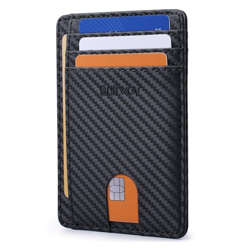 Buffway Slim Minimalist Front Pocket RFID Blocking Leather Wallets for Men and Women - Carbon Fiber Black - color: Carbon Fiber Black