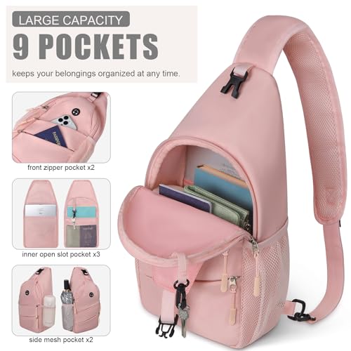 Pritent Crossbody Bags for Women Men Trendy Sling Bag Backpack Casual Chest Bag with Convertible Shoulder Strap - color: Pink, size: Medium