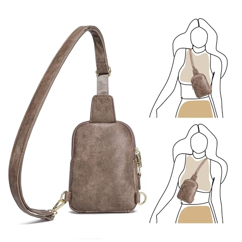 Haytijoe Small Anti Theft Crossbody Bag for Women Faux Leather Lightweight Sling Bags RFID Blocking Fanny Pack for Travel - color: Light Coffee