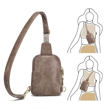 Haytijoe Small Anti Theft Crossbody Bag for Women Faux Leather Lightweight Sling Bags RFID Blocking Fanny Pack for Travel - color: Light Coffee