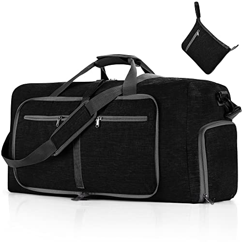 Vomgomfom 65L/85L/115L Foldable Travel Duffle Bag, Lightweight Checked Luggage with Shoe Compartment, Water-Resistant Weekender Overnight Bag for Men & Women - color: Black, size: 65L