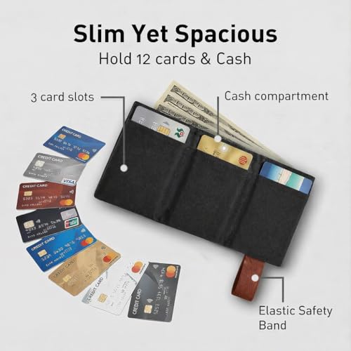 LIGHT FOLD Ultra Slim Tri-Fold Wallet with RFID Blocking, Lightweight Minimalist Men’s Wallet with Elastic Band, Waterproof Durable Nylon Fabric, Slim Front Pocket Card Holder Fits 12 Cards & Cash - color: Dark Brown