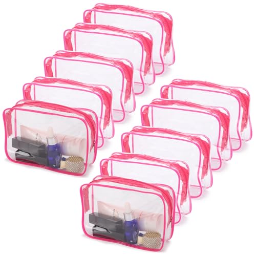 Tbestmax 10 Pcs Clear Cosmetic Bags Small Makeup Bags Portable Waterproof Travel Toiletry Bags Organizer Rose Red, 7.5"x 4.8"x 2.3" - color: Medium - Rose Red