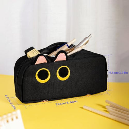 Hongdian Large Capacity Pencil Case, 3D Cat Pen Bags Pencil Pouch Organizer for Office College School - color: Black