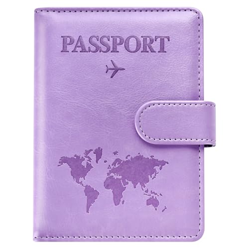 Eoehro Passport Holder for Travel Essentials, Passport Wallet Cover Case for Travel Must Haves Accessories,Passport Book Holders for Women and Men(Light Purple) - color: C-magnetic clasp- Light Purple, style: Magnetic Clasp