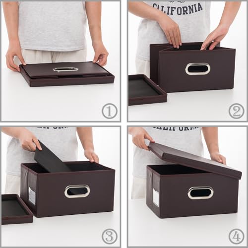 PRANDOM Collapsible Storage Box with Lid [1-Pack] Leather Fabric Foldable Storage Bin Organizer Container Basket Cube with Cover for Home Bedroom Closet Office Nursery Brown (13.6x9.6x6.9) - color: Brown, size: Small(1-Pack)