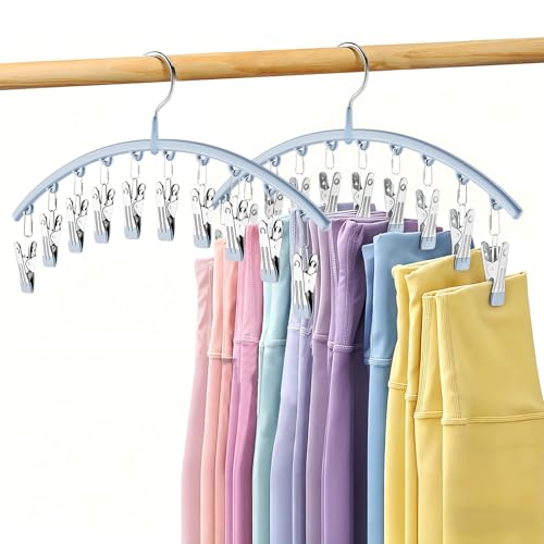Volnamal Legging Organizer for Closet, Metal Yoga Pants Hanger w/Rubber Coated 2 Pack w/10 Clips Hold 20 Leggings, Hangers Space Saving Hanging Closet Organizer for Closet Organizers and Storage, Blue - color: Blue, size: 2 Pack