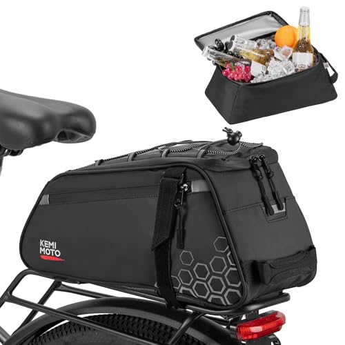 KEMIMOTO 11L Bike Bag with 6L Removable Cooler Bag, Bike Rear Rack Bag PVC Water Resistant Insulated Bag, Bicycle Trunk Pannier with Shoulder for Cycling Ebike Back Seat Storage - style: 17l