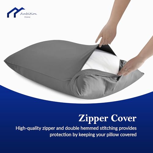 2-Pack Luxury Toddler Pillowcases (13x18) – 100% Egyptian Cotton, 500 Thread Count – Soft & Breathable Nursery Travel Pillow Covers with Secure Zipper Closure – Dark Grey - color: Dark Grey, size: Toddler 13x18