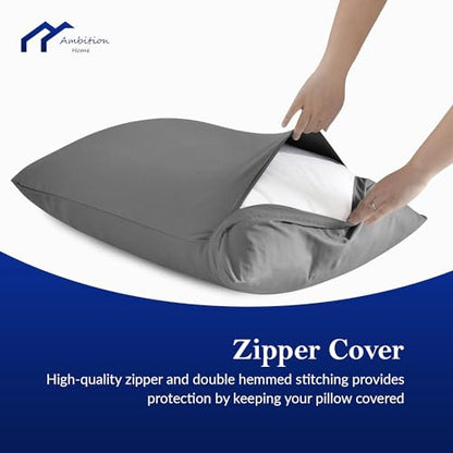 2-Pack Luxury Toddler Pillowcases (13x18) – 100% Egyptian Cotton, 500 Thread Count – Soft & Breathable Nursery Travel Pillow Covers with Secure Zipper Closure – Dark Grey - color: Dark Grey, size: Toddler 13x18