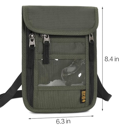 Neck Wallet Lightweight RFID Blocking Waterproof Travel Pouch Passport Wallets for Women Men - color: B-Deep green