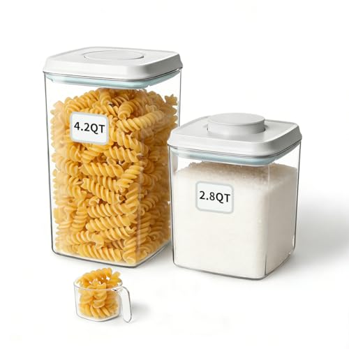 Airtight Food Containers Set with One-Touch Lid, Mixed Size Set (2.8 QT / 2.65 L & 4.2 QT / 4.0 L) with Scoop, Stackable Jars for Complete Kitchen Organization. - color: 2.8QT+4.22QT